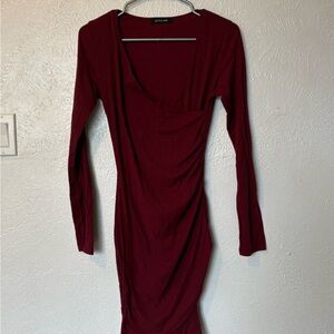 Elegant wine Long Sleeve Asymmetrical Dress size Medium